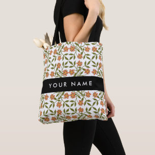 Tote Bag Fleurs orange, motif floral, Boho, Votre Nom