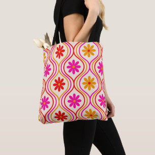 Tote Bag Fleurs orange rose rouge rétro sur Motif d'oignon
