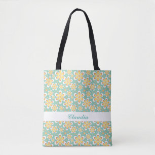 Tote Bag Fleurs orange sur vert