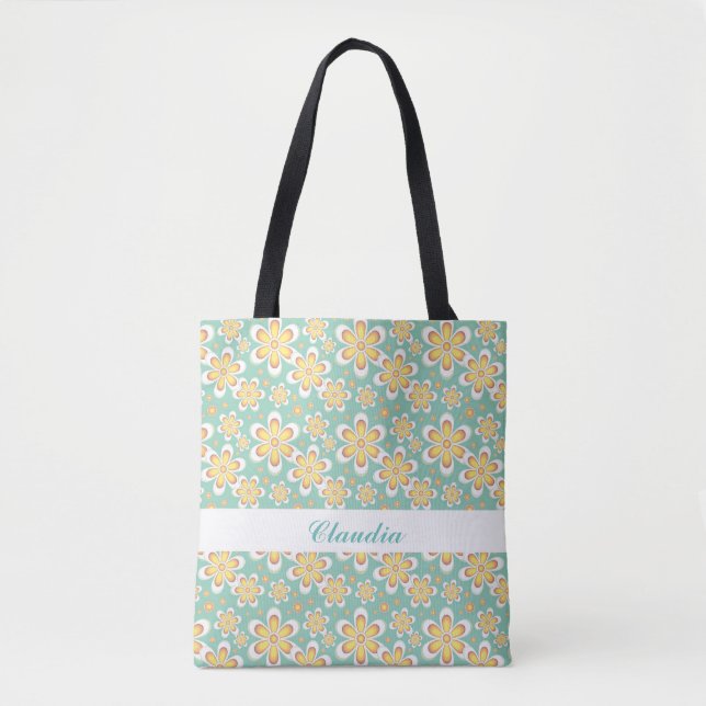 Tote Bag Fleurs orange sur vert (Devant)