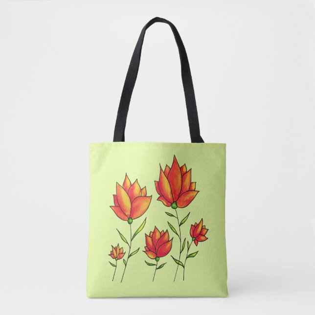 Tote Bag Fleurs Oranges Dans L'Aquarelle De Printemps Vert (Devant)