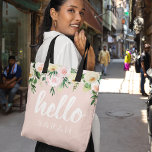 Tote Bag Fleurs Pastel Rose Moderne Bonjour Et Vous Nom<br><div class="desc">Fleurs Pastel Rose Moderne Bonjour Et Vous Nom</div>