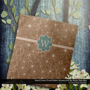 Tote Bag Fleurs Pays Main Tirée Motif Rustique Brown