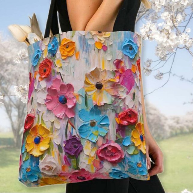 Tote Bag Fleurs peintes au couteau (Créateur téléchargé)