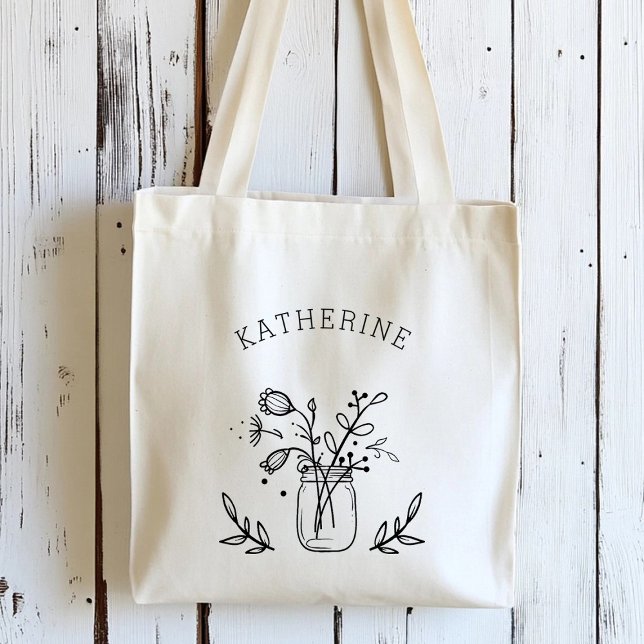 Tote Bag Fleurs personnalisées dans un pot Mason rustique (Créateur téléchargé)