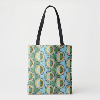 Tote Bag Fleurs pliées : motif rétro bleu-vert.
