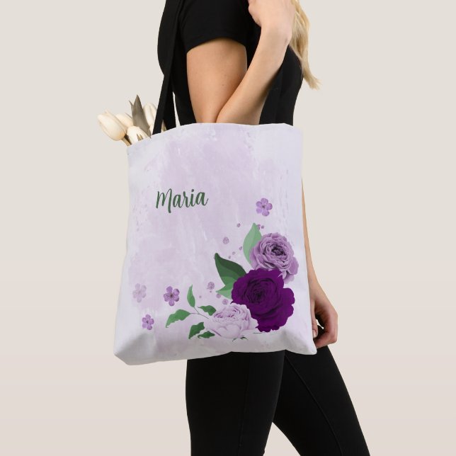 Tote Bag fleurs pourpres verdure (De près)