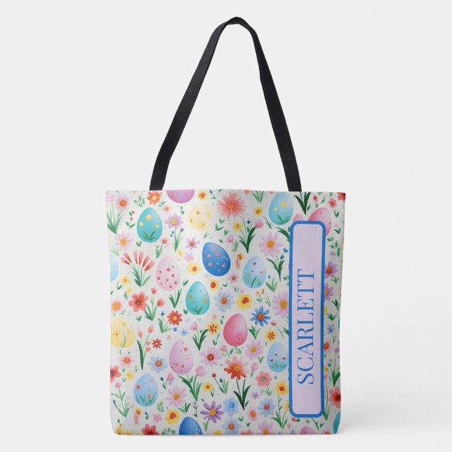 Tote Bag Fleurs printanières et oeufs de Pâques Personnalis (Devant)