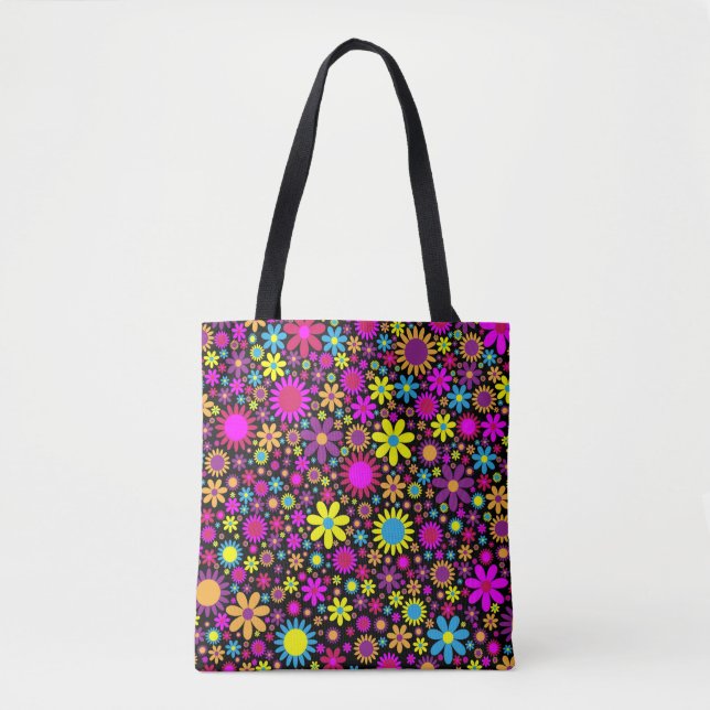 Tote Bag Fleurs psychédéliques dynamiques en Bloom-67566 (Devant)