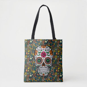 Tote Bag Fleurs rétro colorées Motif & Crâne à sucre