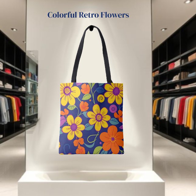 Tote Bag Fleurs rétro colorées - Style Dopamine (Colorful Retro Flowers-Dopamine Style Tote Bag)