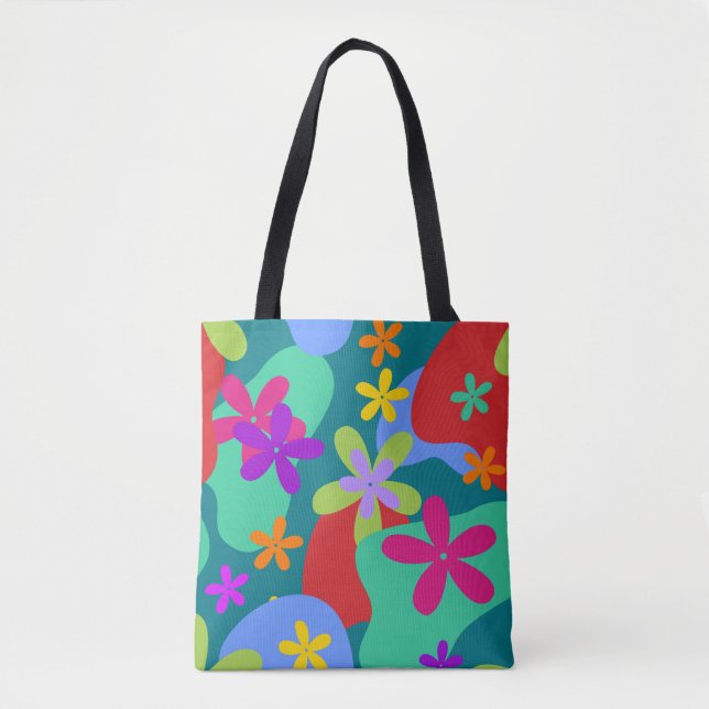 Tote Bag Fleurs rétro couleur motif transparente (Devant)