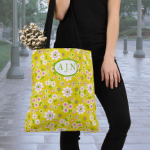 Fleurs Rétro Mod Jaune & Blanc Monogramme
