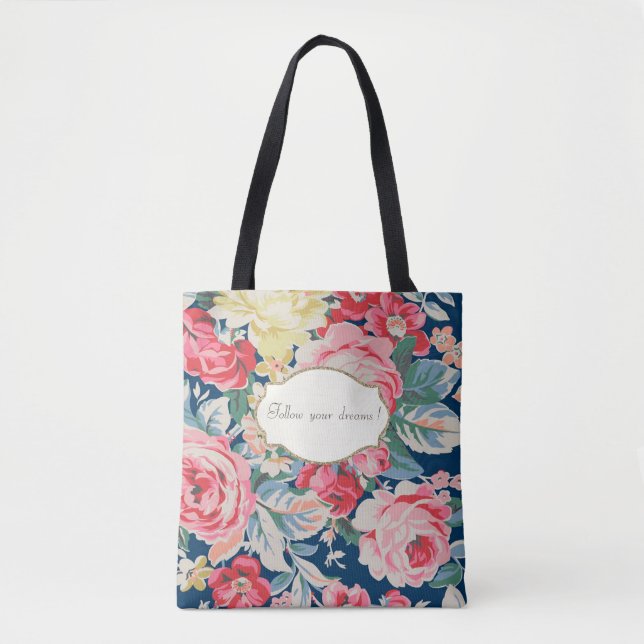 Tote Bag Fleurs Romantiques Adorables - Message Motivationn (Devant)
