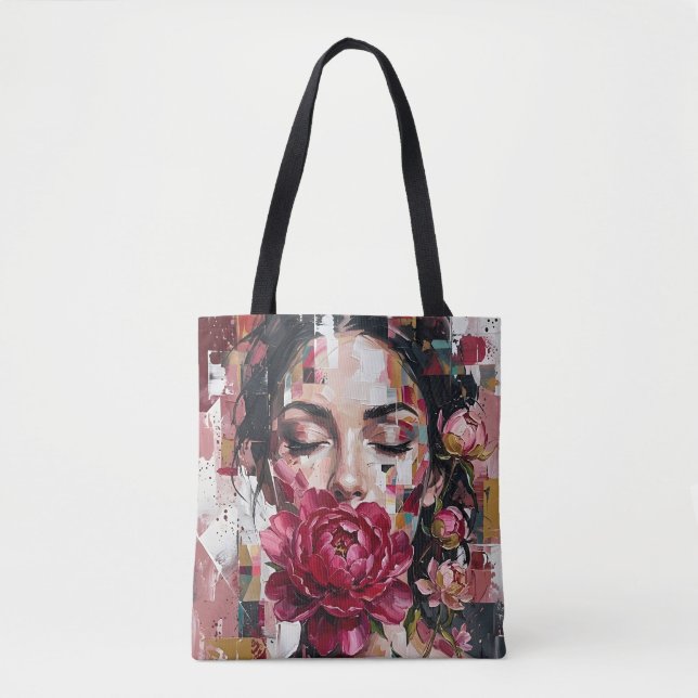 Tote Bag Fleurs Rose Foncé Femme (Devant)