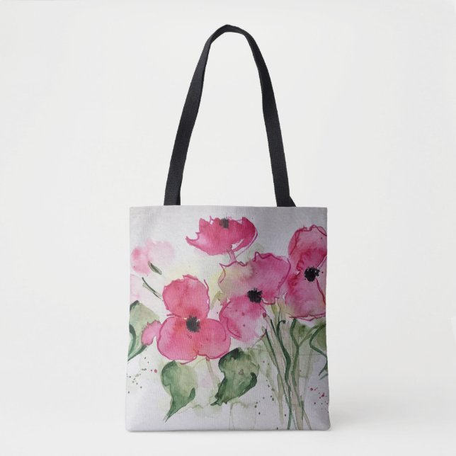 Tote Bag Fleurs roses à l'aquarelle (Devant)