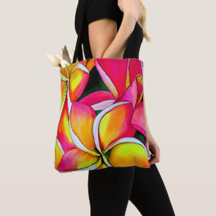 Tote Bag Fleurs roses au néon d'art de plage de Plumeria d