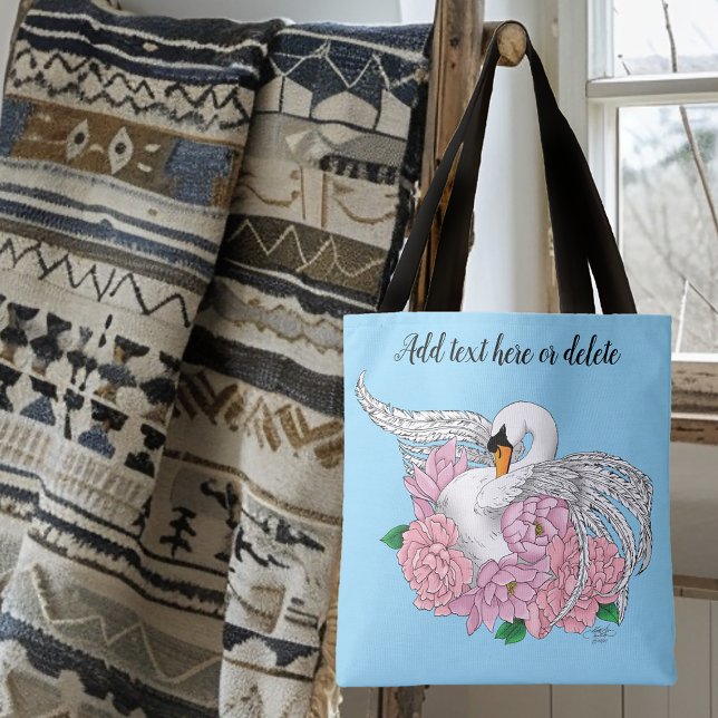 Tote Bag Fleurs roses cygnes blanches (Créateur téléchargé)