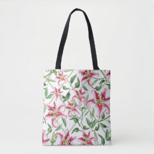 Tote Bag Fleurs roses de lis - lis floraux vintages