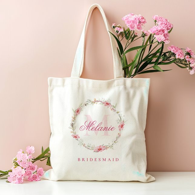 Tote Bag Fleurs roses de monogramme personnalisé (Créateur téléchargé)