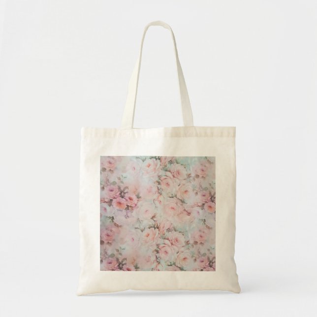 Tote Bag Fleurs roses élégantes turquoises romantiques de (Devant)