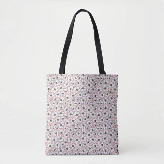 Tote Bag Fleurs Roses et Blanches (Devant)