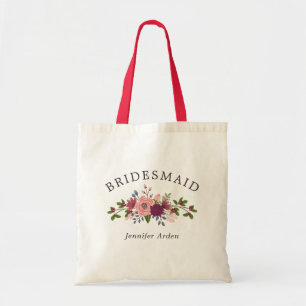 Tote Bag Fleurs Roses et Bourgeon Mariage Demoiselles d'Hon