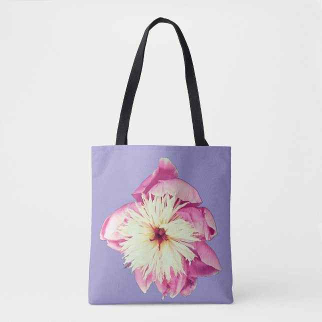 Tote Bag Fleurs roses et crème (Devant)