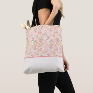 Tote Bag Fleurs roses et pêche petites aquarelles abstraite