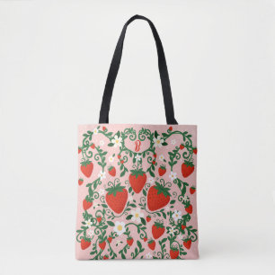 Tote Bag Fleurs roses et rouges de vignes fraise mignonnes