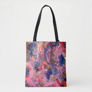 Tote Bag Fleurs roses et violettes Jardin Aquarelle origina