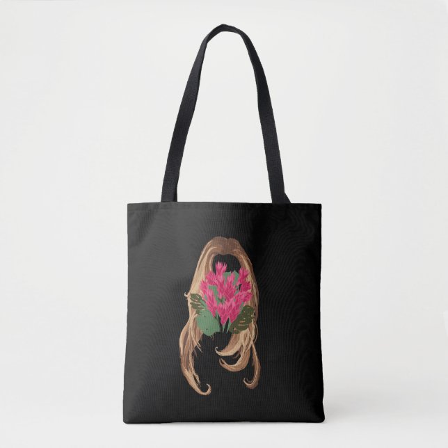 Tote Bag Fleurs roses et visage femme (Devant)