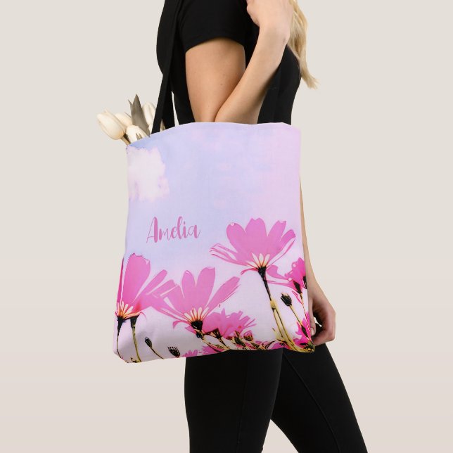 Tote Bag Fleurs roses Floral Maman Nom Fête des Mères (De près)