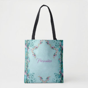Tote Bag Fleurs Roses florales victoriennes et scroll éléga
