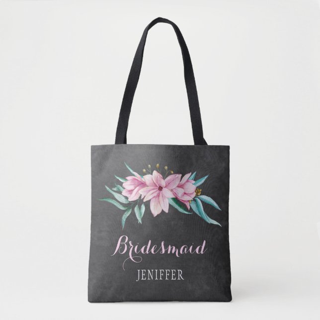 Tote Bag Fleurs roses rustiques Chalkboard mariage bridesma (Devant)