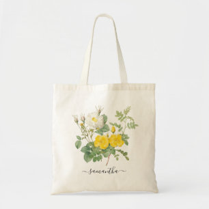 Tote Bag Fleurs Roses Vintage Jaunes Botanique Personnalisé