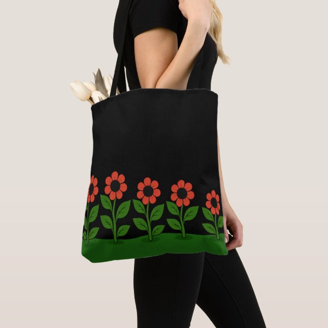 Tote Bag Fleurs Rouge Pastel Foncé (De près)