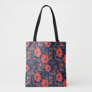 Tote Bag Fleurs rouges de roses et pivoines avec feuilles e