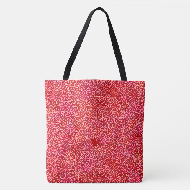 Tote Bag Fleurs rouges et coralliennes, arrière - plan roug (Devant)