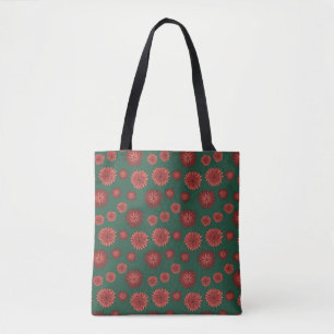 Tote Bag Fleurs rouges sur fond vert