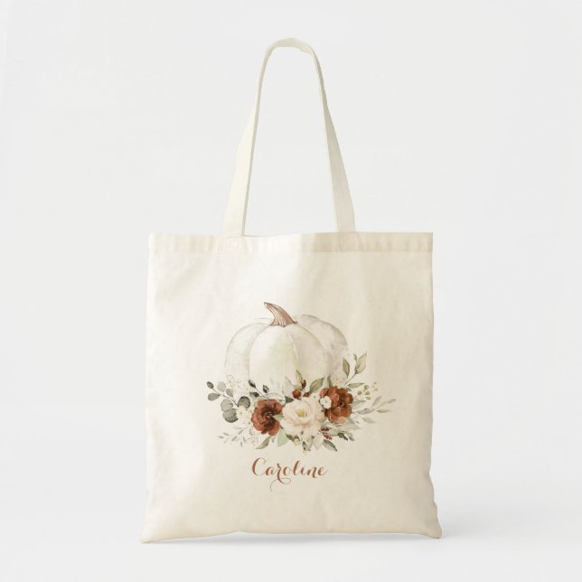 Tote Bag Fleurs rouille verdure de citrouille Demoiselles d (Devant)
