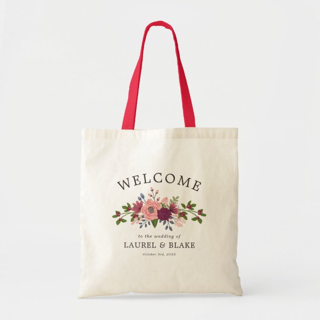 Tote Bag Fleurs rousses et bordeaux Accueil Mariage (Devant)