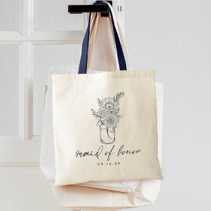 Tote Bag Fleurs rustiques Mason Jar Calligraphie Maid of Ho