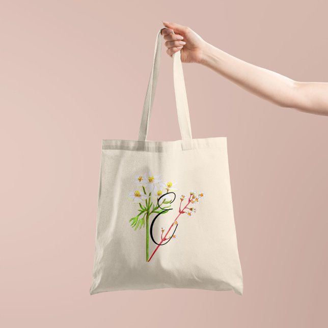 Tote Bag Fleurs sauvages blanches à l'aquarelle avec initia (Créateur téléchargé)