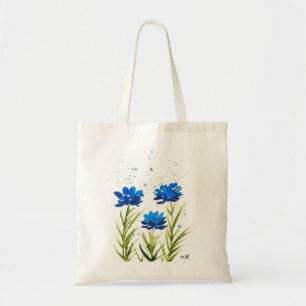 Tote Bag Fleurs sauvages bleues aquarelle chic féminin