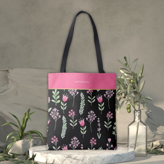Tote Bag Fleurs sauvages boho rose tendance girly (Créateur téléchargé)