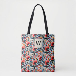 Tote Bag Fleurs sauvages colorées modernes avec monogramme