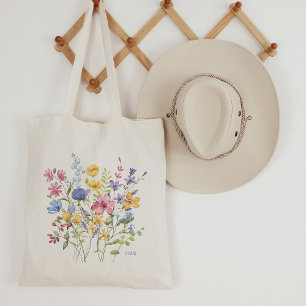 Tote Bag Fleurs sauvages colorés tendance avec Monogramme