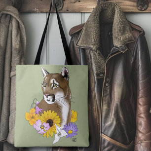Tote Bag Fleurs sauvages Couguar Lion de montagne Puma