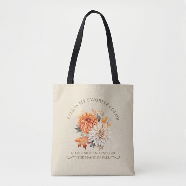 Tote Bag Fleurs sauvages d'aquarelle feuilles automne citat (Devant)